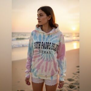 Dreamscile South Padre Island Texas tie dye hoodie size small cotton blue pink